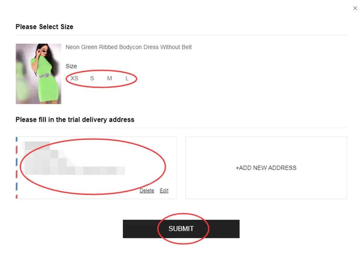 Sizing and location confirmation in Free Trial
